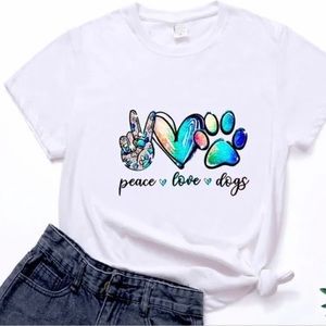 PEACE ✌🏼, LOVE 💕, & DOGS 🐶 WHITE CREWNECK SCREEN-PRINT T-SHIRTS-NWT-LARGE